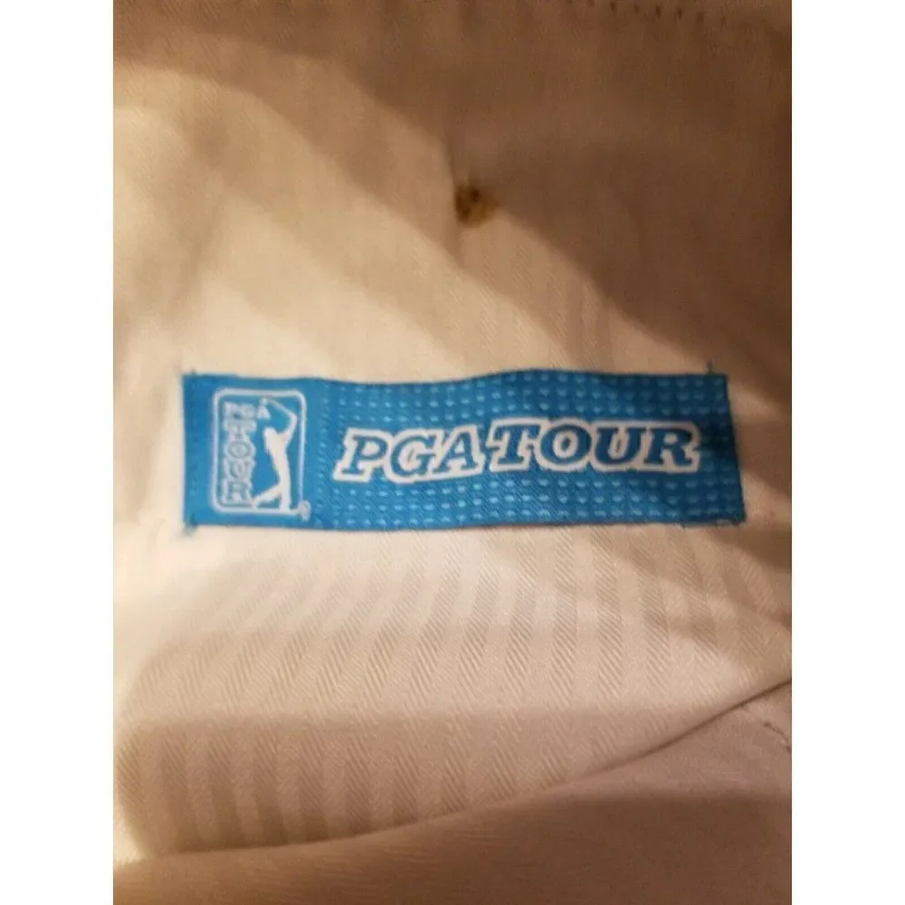 Men's PGA Tour Polyester Golf Shorts Size 42 Flat Front 10” Inseam Khaki Plaid